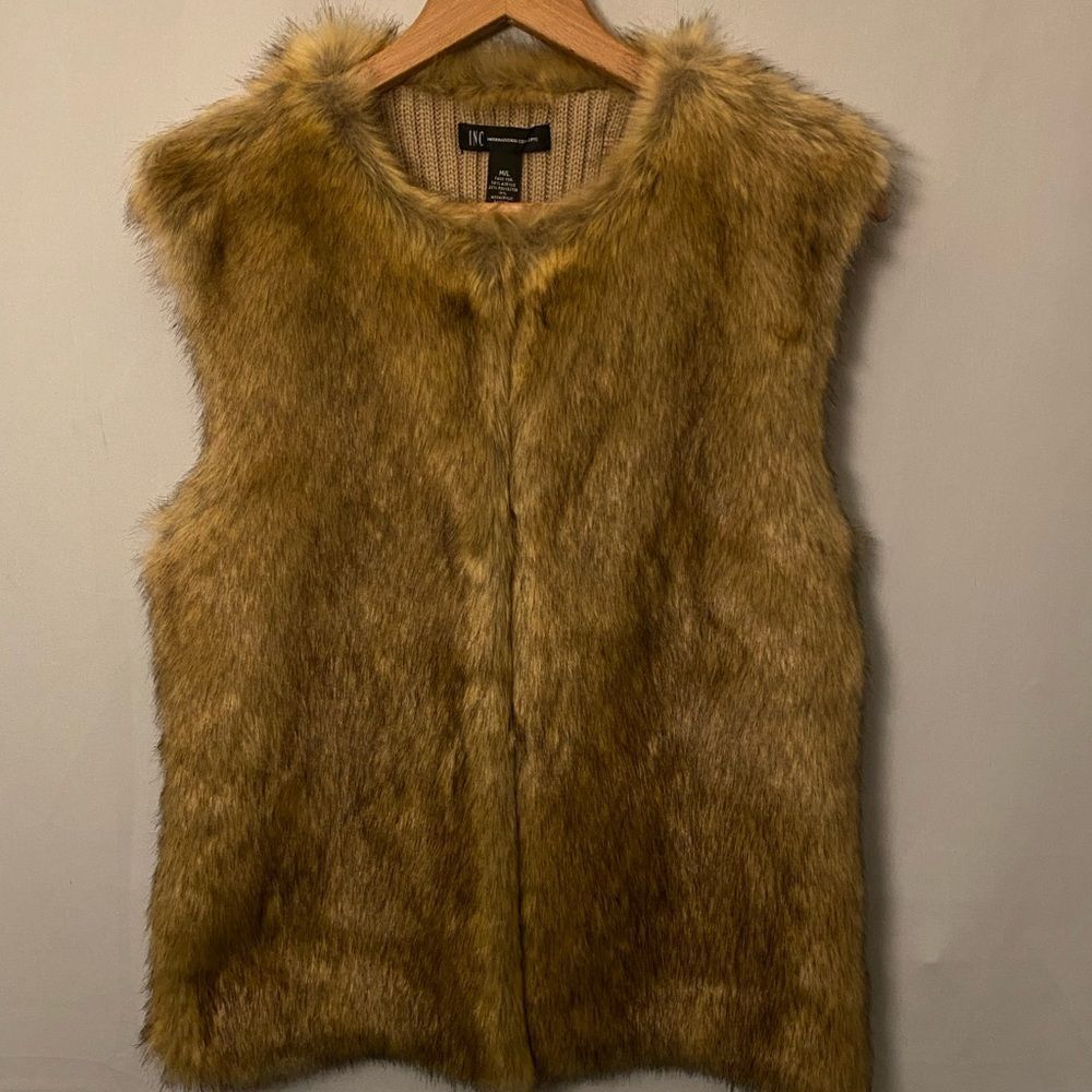 INC International Concepts Women Brown Faux Fur Vest M/L Medium Large